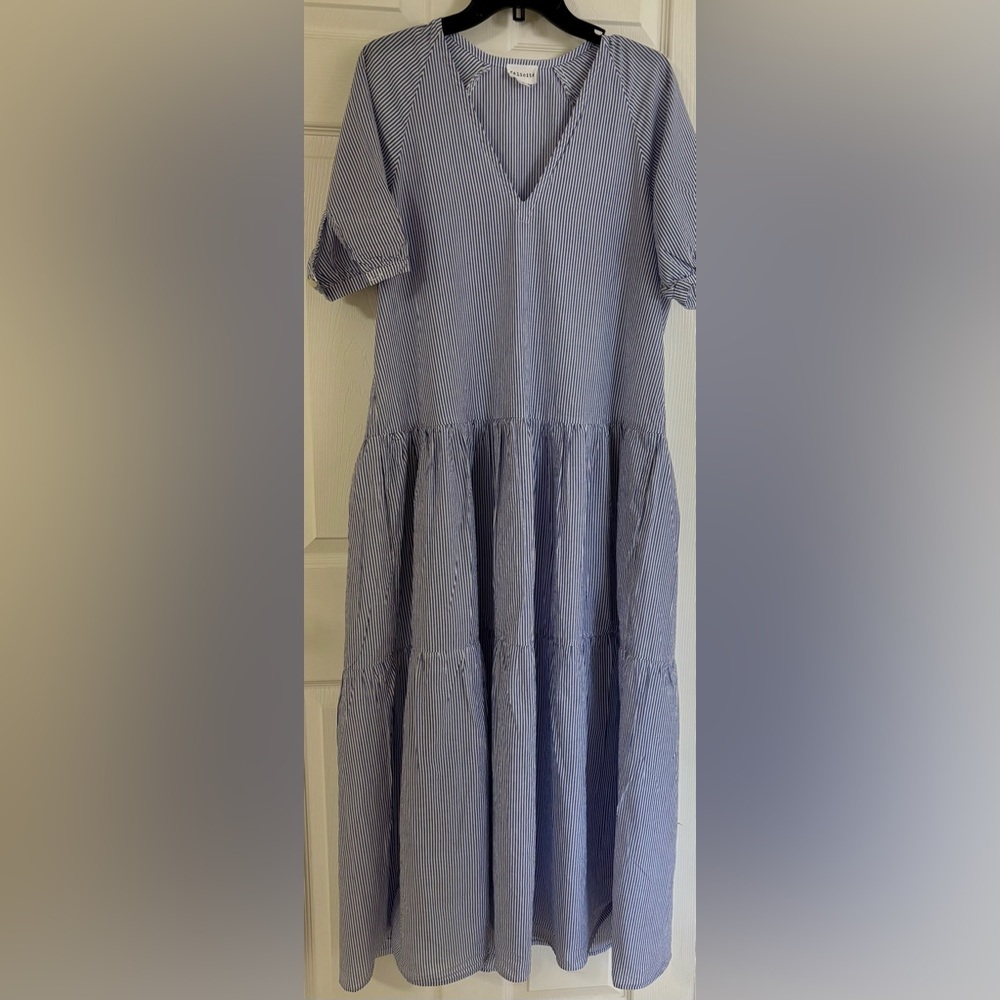 #279 FELICITE STRIPE PUFF SLEEVE MAXI DRESS